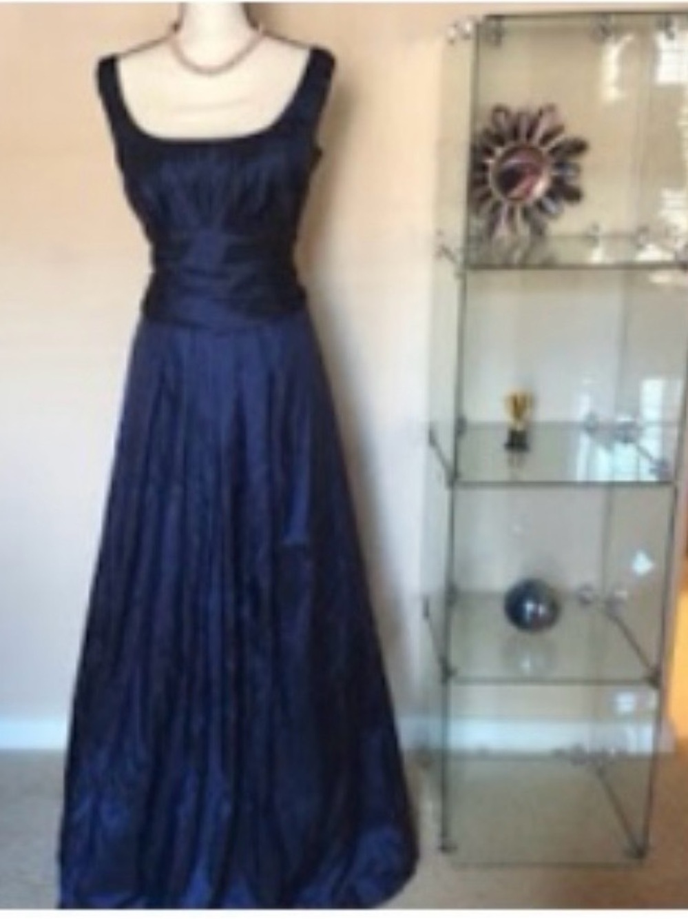 Square-Neck Navy Sleeveless Maxi Dress with Ruched Waist